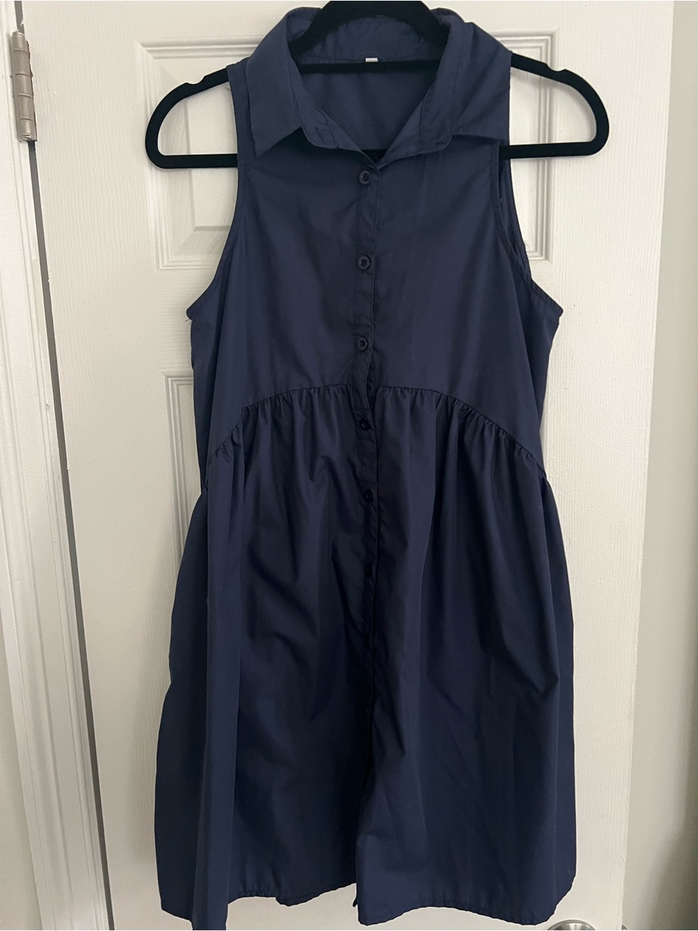 Sleeveless Collared Navy Dress